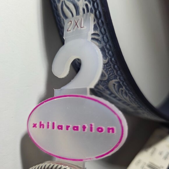 Leather Belt Ornate Silver tone Buckle Floral Embossing  women 2XL western - Picture 5 of 8